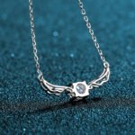 S925 Silver Angel Wings CZ Pendant Necklace, 50-Point Moissanite, Wholesale