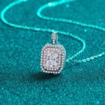 S925 Sterling Silver Necklace for Women, Emerald Cut Moissanite Pendant, Two-Tone Chain, Factory Direct Wholesale