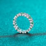 S925 Sterling Silver Ring for Women, Full Moissanite Ring, Green and White