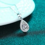 S925 Sterling Silver Pendant Necklace for Women 5*8 Pear Shape Moissanite Collarbone Chain with Pavé Setting Factory Wholesale