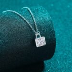 S925 Sterling Silver Moissanite Necklace for Women, Small Square Pendant, Simple Sugar Cube Design