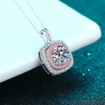S925 Silver Square Micro-Set Moissanite Necklace for Women, Light Luxury Style