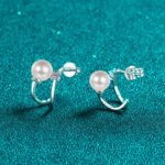 S925 Sterling Silver U-Shape Stud Earrings for Women with Moissanite and Freshwater Pearl, Wholesale Ear Jewelry