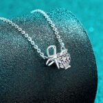 S925 Sterling Silver Moissanite Necklace for Women, Heart Bowknot Rabbit Ear Pendant, Sweet and Fresh Style