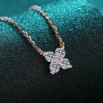 S925 Sterling Silver Moissanite Champagne Gold Necklace for Women, Petal Pendant, Simple High-End Daily Wear