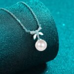 S925 Silver Moissanite Pearl Necklace Butterfly Bow Sweet Pendant Cute Girl