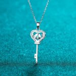925 Sterling Silver Lock of Love Necklace with 0.5ct Moissanite for Women, Engagement, Factory Direct