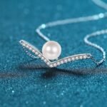 S925 Sterling Silver V-Shape Necklace with 8mm Freshwater Pearl and Moissanite for Women