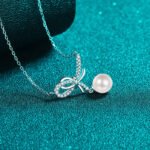Moissanite S925 Silver Pearl Necklace for Women, Bow Pendant, Sweet and Cute Girl Clavicle Chain, Minimalist