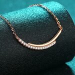 S925 Sterling Silver Moissanite Champagne Gold Necklace for Women, Smile Row Diamond Line Chain, Minimalist High-End Cool Tone