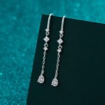 S925 Sterling Silver Moissanite Stud Earrings for Women, Waterdrop Long Tassel Dangle Earrings, Vintage High-End Fashion