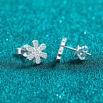 S925 Sterling Silver Full Moissanite Stud Earrings for Women, Snowflake and Floral Design, Fresh Sweet and Cute, Delicate for Daily Wear