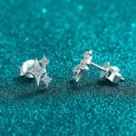 S925 Sterling Silver Full Moissanite Star Stud Earrings for Women, Four-Pointed Star, Delicate Cute Minimalist Daily Wear