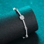 S925 Sterling Silver Moissanite Square Bag Bracelet, Vintage Minimalist Sugar Cube Design, Exquisite Gift for Women