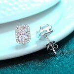 S925 Sterling Silver Earrings for Women with Radiant Emerald Cut Moissanite Geometric Studs Factory Direct