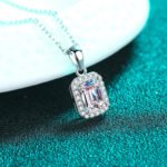 S925 Sterling Silver Moissanite Pendant Necklace Emerald Radiant Cut Chain