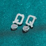 S925 Sterling Silver Q Letter Earrings for Women with Moissanite Heart Shape