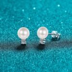 S925 Sterling Silver Earrings for Women, Flawless Freshwater Pearl Moissanite Stud Earrings