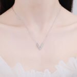 V-Shape Moissanite Pendant Necklace in Silver Tone