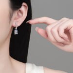 S925 Sterling Silver Moissanite Stud Earrings for Women, Rectangular Drop, Luxury Style, Fashion Daily Wear