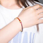 Cultured Pink Sapphire Gradient Rainbow 4x6mm Tennis Bracelet in Sterling Silver