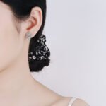 S925 Silver Rose Earrings, Cool Style Moissanite Stud Earrings, Simulated Diamond Earrings