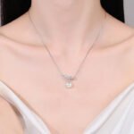 S925 Silver Moissanite Pearl Necklace for Women, Butterfly Bow Sweet Pendant, Cute Girl Collarbone Chain, Simple Versatile Style