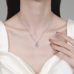 S925 Sterling Silver Full Moissanite Necklace for Women, Delicate Pendant, Light Luxury Elegant Collarbone Chain