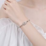 Rose Flower Bracelet for Women, 925 Silver Plated with Moissanite, Two-Tone