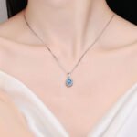 S925 Sterling Silver Moissanite Necklace for Women, Box Chain, Blue Oval Moissanite Pendant