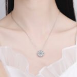 S925 Sterling Silver Sunflower Four-Prong Moissanite Pendant Necklace