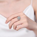 S925 Sterling Silver Moissanite Ring for Women Pear Cut V-Shape Hollow Out Floral Design Elegant