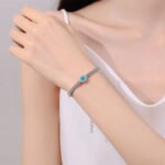 S925 Sterling Silver Handcrafted Moissanite Bracelet, Women's Blue Oval Bezel Set Row of Stones, Minimalist Design