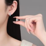 S925 Sterling Silver Moissanite Stud Earrings for Women, Simple Marquesine Ear Cuff, Olive Shape, Elegant Daily Versatile