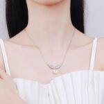S925 Sterling Silver Clavicle Chain Necklace for Women 10mm Flawless Pearl Angel Wings Moissanite Pendant