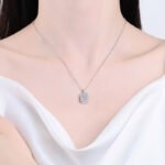 S925 Sterling Silver Necklace for Women, Emerald Cut Moissanite Pendant, Two-Tone Chain, Factory Direct Wholesale