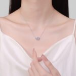 S925 Sterling Silver Moissanite Necklace for Women, Super Shiny Square Sugar Heart Collarbone Pendant, Simple and Sweet