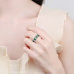 S925 Sterling Silver Ring for Women, Full Moissanite Ring, Green and White