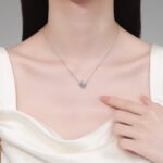 S925 Sterling Silver Moissanite Necklace for Women, Heart Bowknot Rabbit Ear Pendant, Sweet and Fresh Style