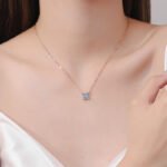 S925 Sterling Silver Moissanite Champagne Gold Necklace for Women, Petal Pendant, Simple High-End Daily Wear