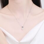 925 Sterling Silver Collarbone Necklace for Women, 8mm Flawless Freshwater Pearl and 0.5ct Moissanite