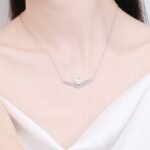 S925 Sterling Silver V-Shape Necklace with 8mm Freshwater Pearl and Moissanite for Women