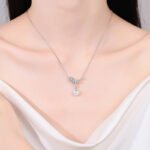 Moissanite S925 Silver Pearl Necklace for Women, Bow Pendant, Sweet and Cute Girl Clavicle Chain, Minimalist