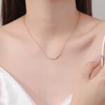S925 Sterling Silver Moissanite Champagne Gold Necklace for Women, Smile Row Diamond Line Chain, Minimalist High-End Cool Tone