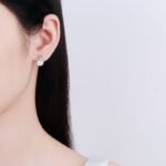 S925 Sterling Silver Earrings for Women, Flawless Freshwater Pearl Moissanite Stud Earrings