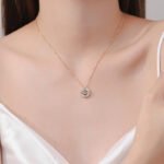 S925 Sterling Silver Four-Prong Moissanite Champagne Gold Necklace Pendant for Women, Fresh and Elegant Daily Style