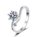 S925 Silver Snowflake Button Ring Fashionable Simple Style Moissanite Women's Ring