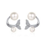 S925 Sterling Silver Mermaid Tail Earrings for Women, Two Ways to Wear, Freshwater Pearl, Crushed Stone, Moissanite Stud Earrings