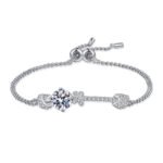 S925 Sterling Silver Women's Double Chain Push-Pull Design Bracelet, 2 Carat Moissanite, Factory Direct Wholesale