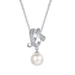S925 Sterling Silver Clavicle Chain Necklace for Women, Cross Style, 8mm Flawless Freshwater Pearl Moissanite Necklace